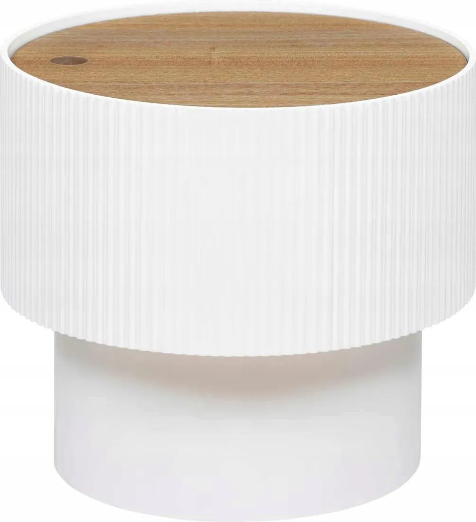 Dohányzóasztal tárolórekesszel, kerek, fehér Ø38,5cm