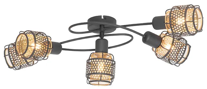Design mennyezeti lámpa fekete arannyal 5-lámpás - Noud