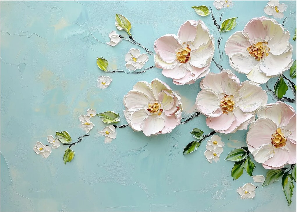 Üveg kép - Virágok kék háttéren (70x50 cm)