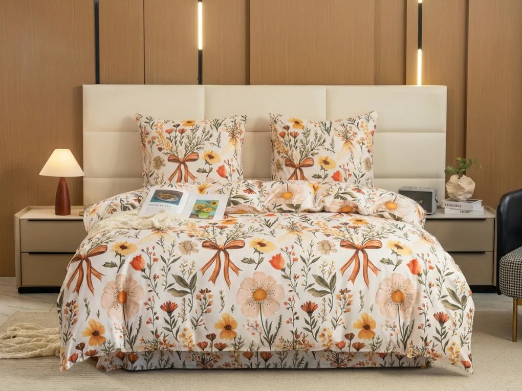 Mikroszálas ágyneműhuzat FLORAL RIBBON krémszínű Ágyneműhuzat mérete: 2 db 70 x 90 cm | 200 x 220 cm