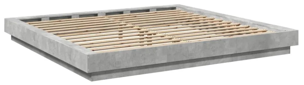betonszürke szerelt fa ágykeret LED-del 180x200 cm