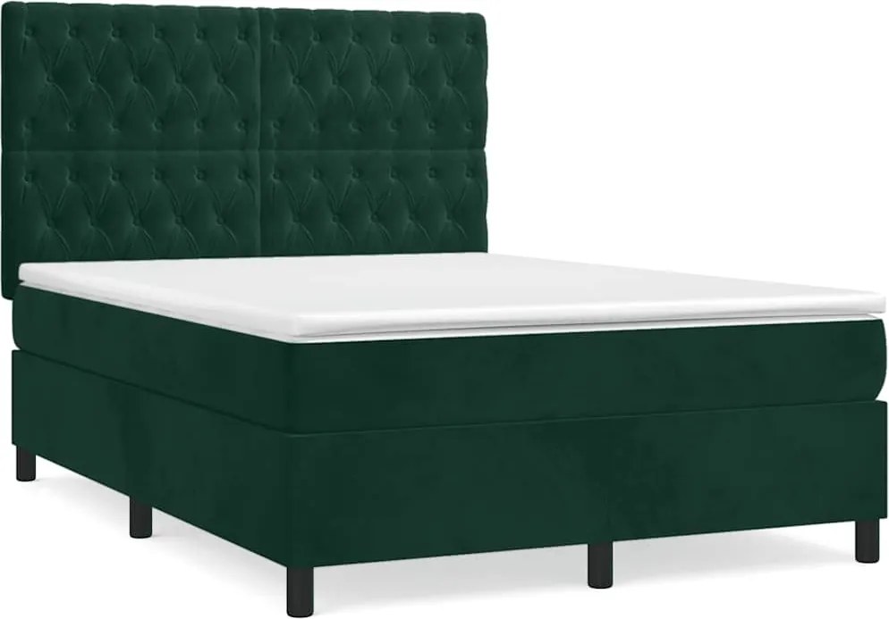 vidaXL sötétzöld bársony rugós ágy matraccal 140x190 cm