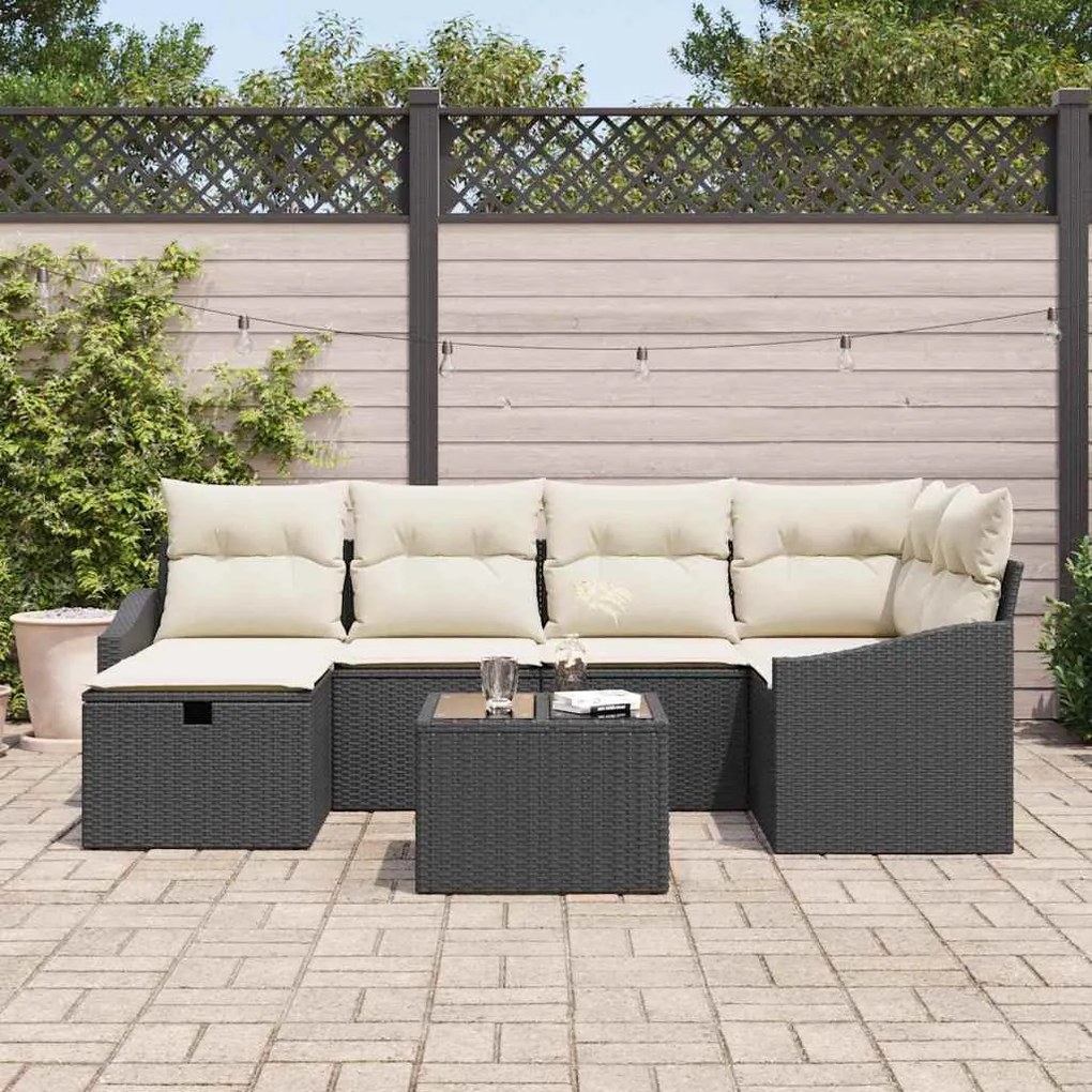 Kerti Kanapé Szett 7 pcs Fekete 55 x 62 x 69 cm Poli rattan