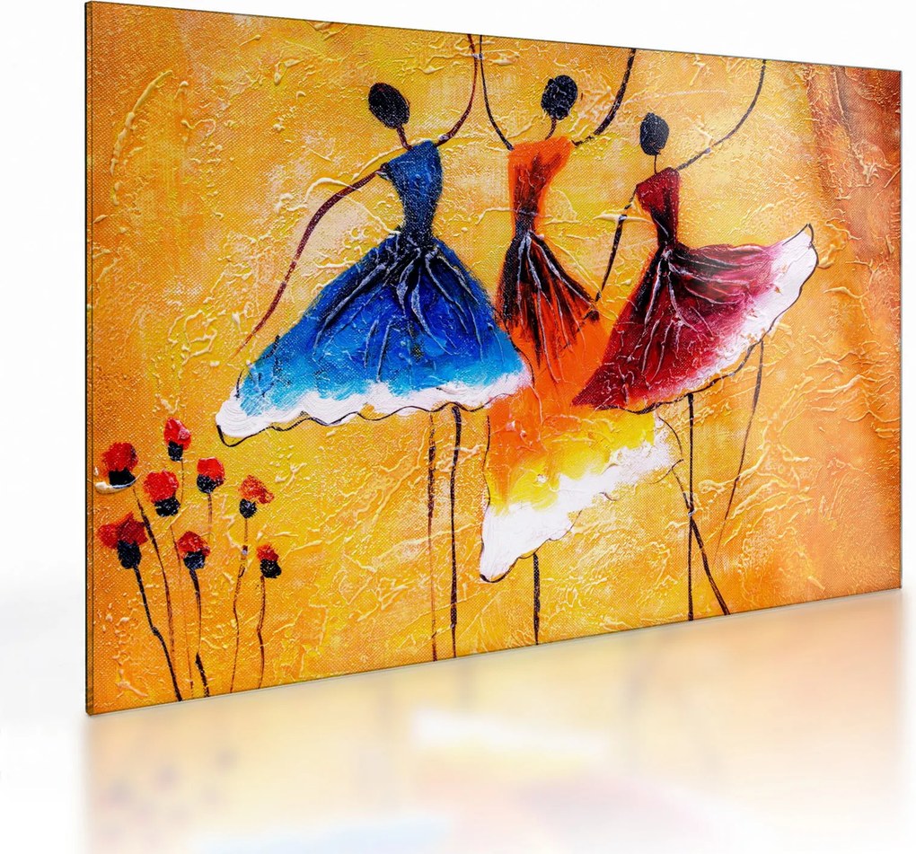 Kép - olajfestmény, balerinák (üvegen) (70x50 cm)