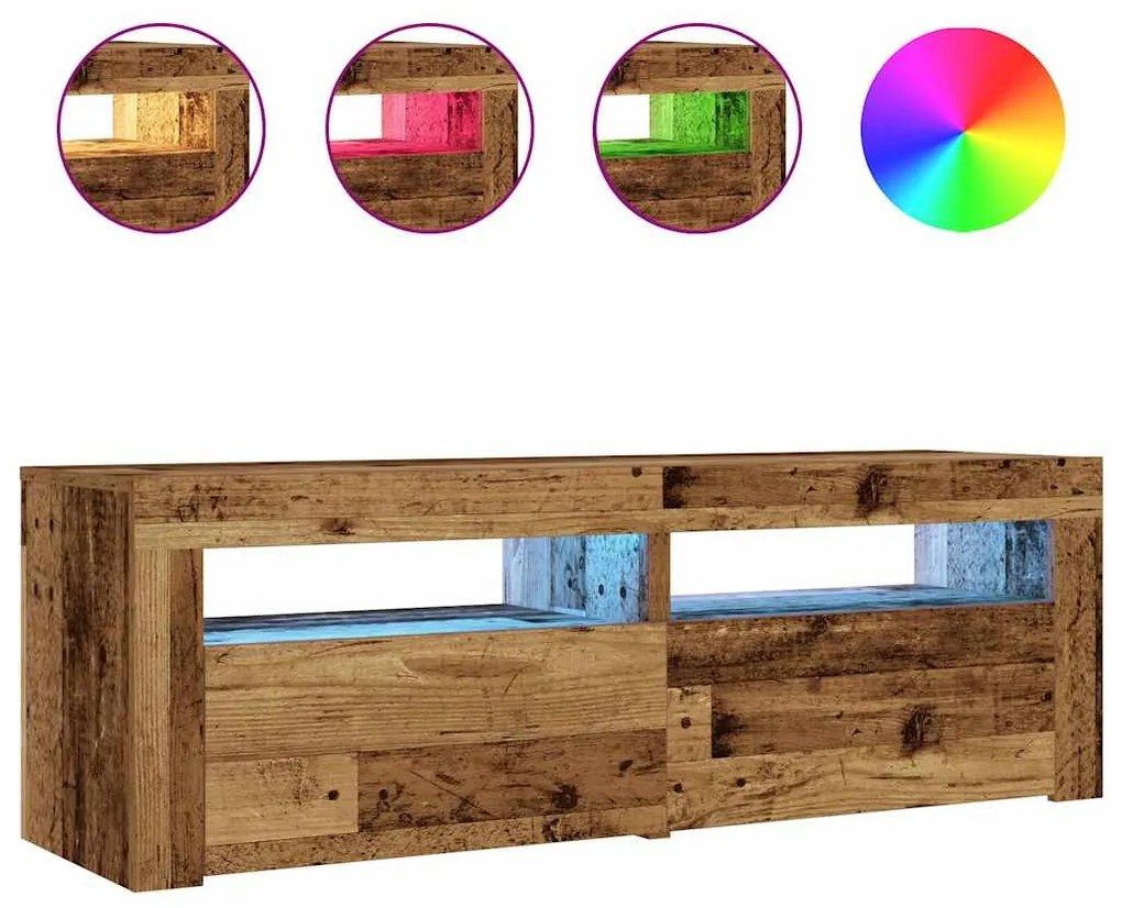 2 db antik fa színű éjjeliszekrény LED-del 60 x 35 x 40 cm