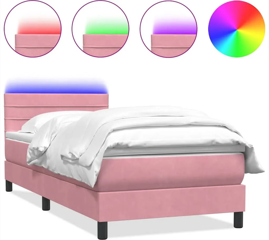 vidaXL rózsaszín bársony rugós és LED-es ágy matraccal 80x220 cm