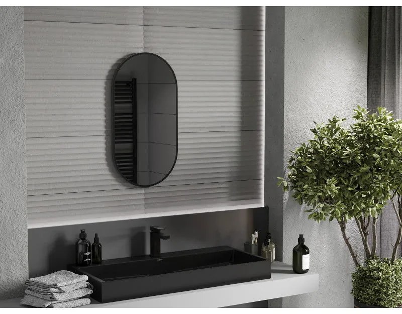 Mexen Loft, ovális fürdőszobai tükör 75 x 40 cm, keret színe fekete matt, 9851-075-040-000-70