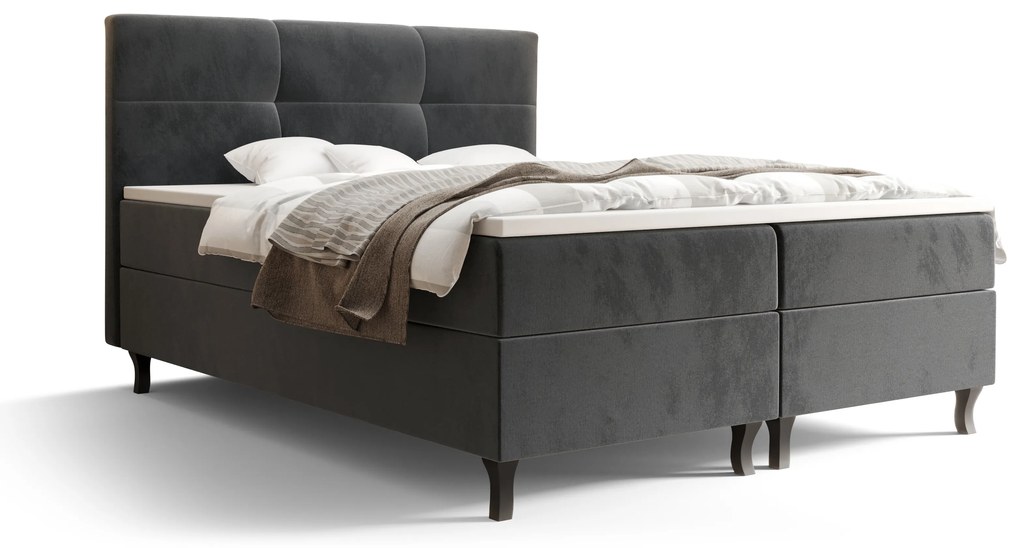 Franciaágy  Boxspring 140 cm Lumba (sötétszürke) (matraccal és tárolóhellyel). 1046670