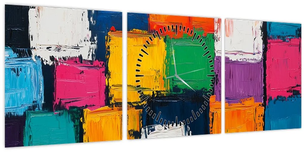 Kép - Színes négyzetek festménye (órával) (90x30 cm)