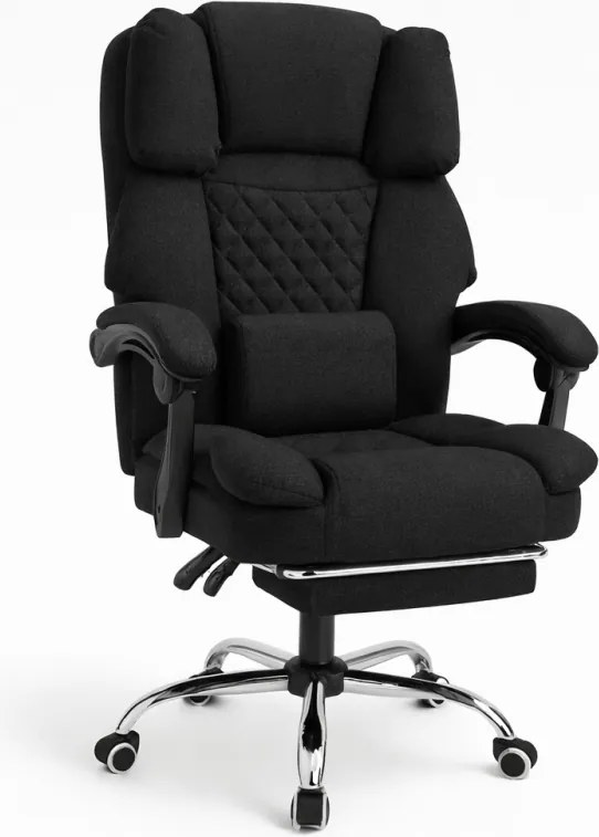 Ergonómikus irodai szék lábtartóval és masszázzsal - fekete szövet