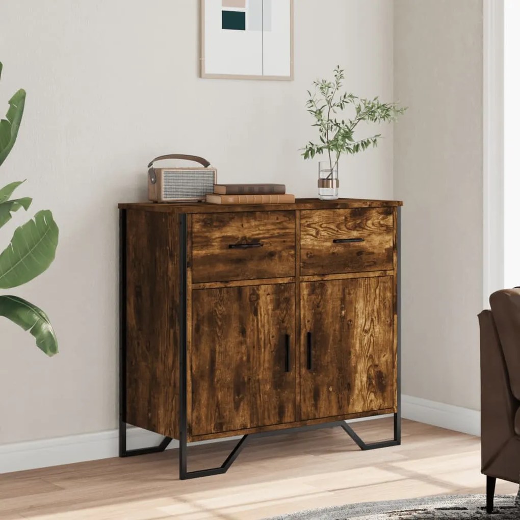 füstös tölgy színű szerelt fa tálalószekrény 79,5x35,5x74,5 cm