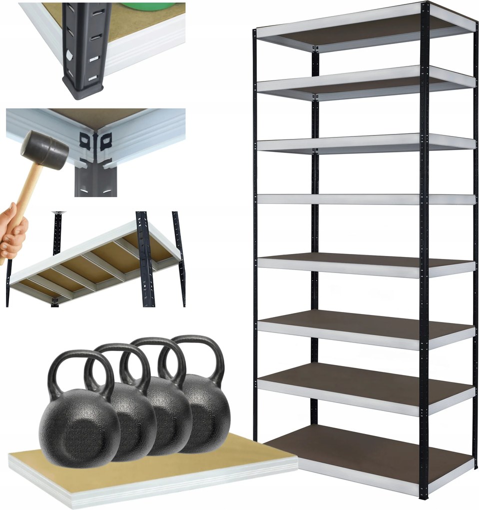 Tárolószekrény fém állvány Helios 270x120x30cm 8Px400kg Tömör