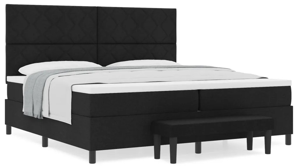 Box Spring Ágy Matraccal és Pad fekete 200x200 cm Szövet
