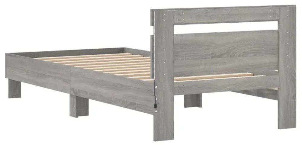 szürke sonoma színű ágykeret fejtámlával és LED-ekkel 90x200 cm
