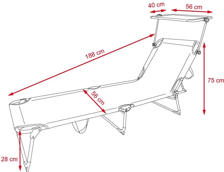 SEBASTIAN Relaxációs napozóágy beállítható kis tetővel