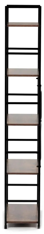 Bibliotecă, 5 rafturi, decor vintage din lemn, MDF, lac negru