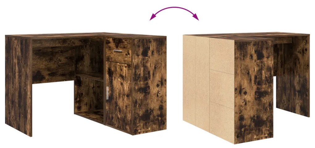 vidaXL Sarok Íróasztal Füstölt Tölgy 102x88x75 cm Hajlított Fa