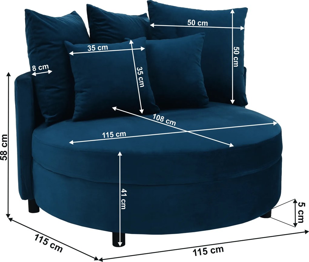 Kerek fotel, Velvet szövet kék, SALOTO