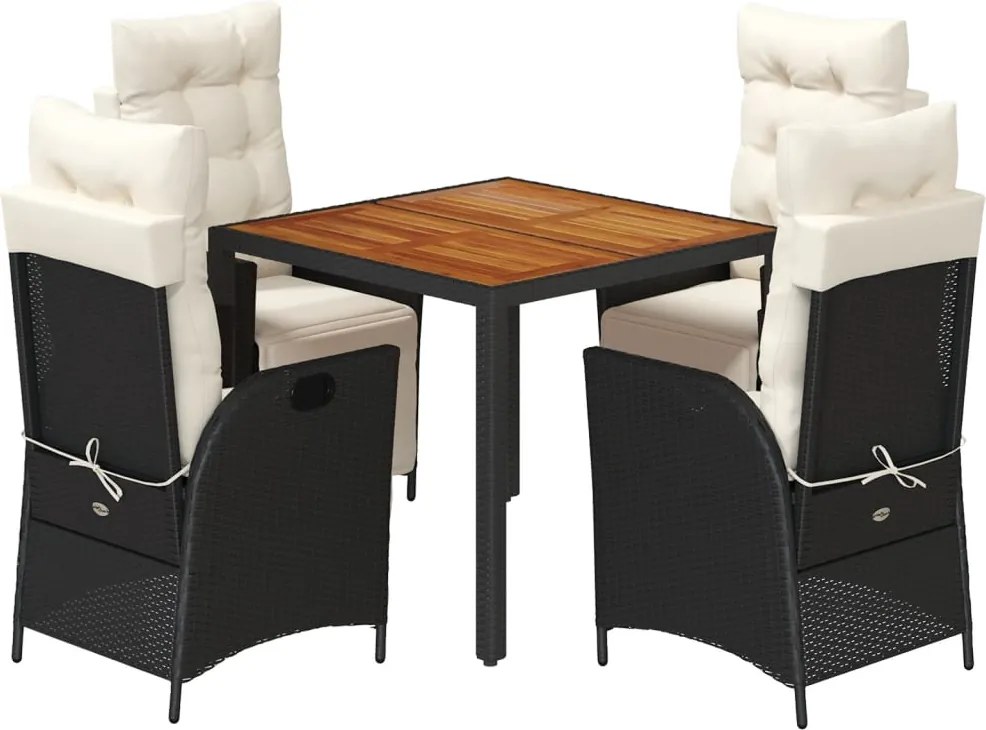 vidaXL 5 részes fekete polyrattan kerti étkezőgarnitúra párnákkal