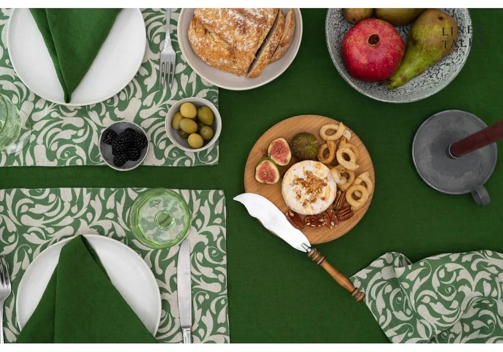 Len tányéralátét 35x45 cm Evergreen Damask – Linen Tales