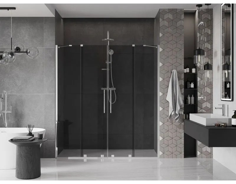 Mexen Velar Duo, tolózuhanyajtó 200 cm-re nyitható, 8 mm-es szürke üveg, króm, 871-200-000-42-01