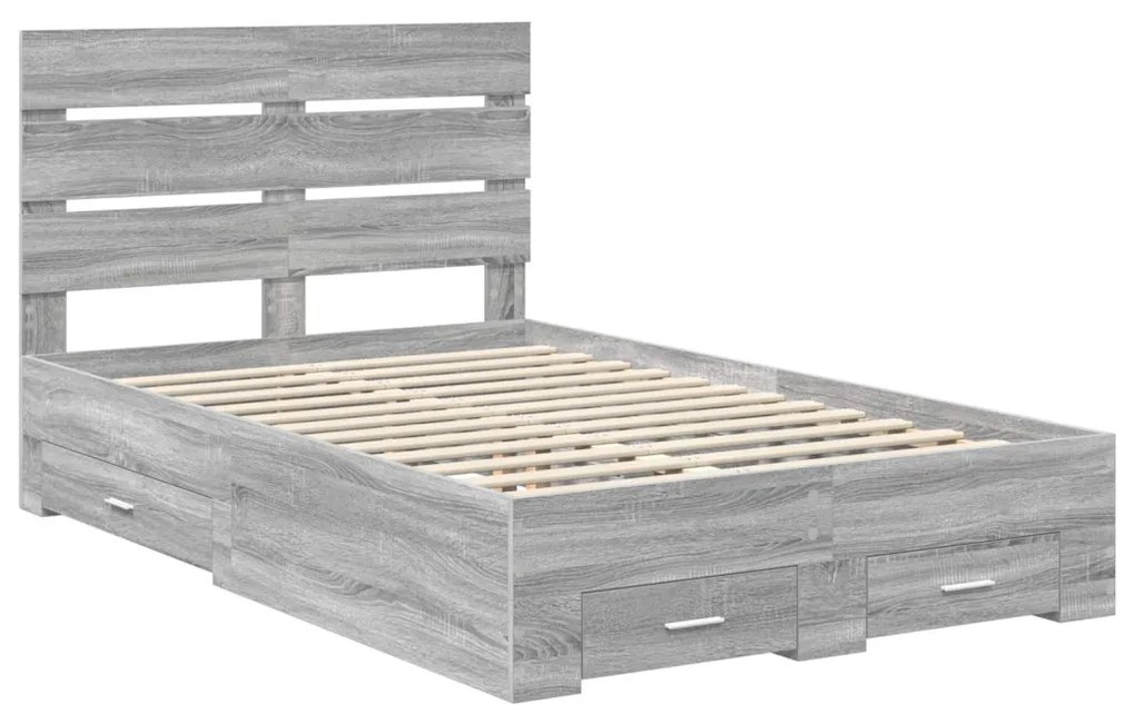 vidaXL Ágykeret fiókkal fejtámlával Szürke Sonoma 120 x 200 cm Faanyag