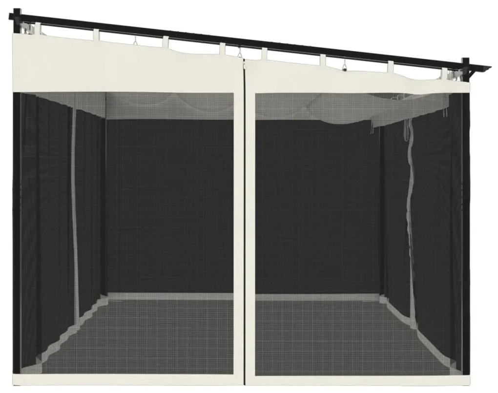 krémszínű acél pavilon hálós oldalakkal 4 x 3 m