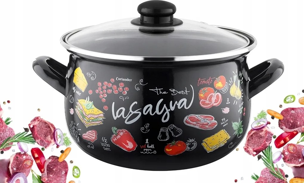 Zománcozott Edény 22 cm 5,3 L konyhai főző leves fekete