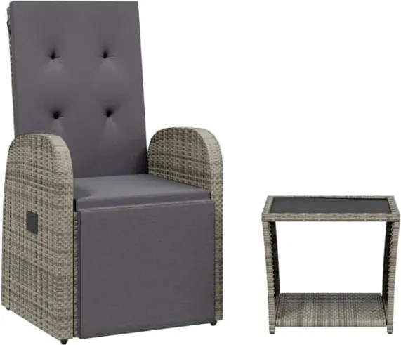 vidaXL 2 részes szürke polyrattan kerti étkezőgarnitúra párnákkal