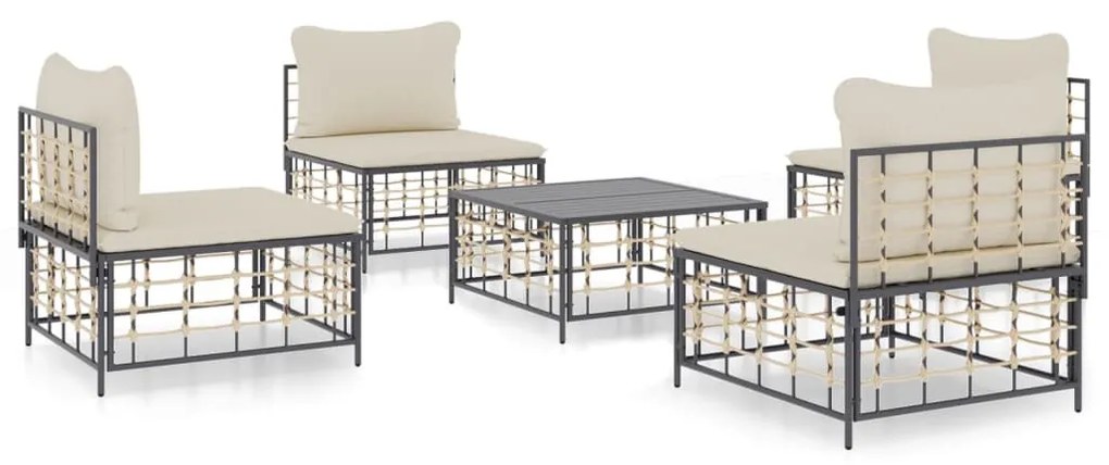 5 részes antracitszürke polyrattan kerti ülőgarnitúra párnákkal