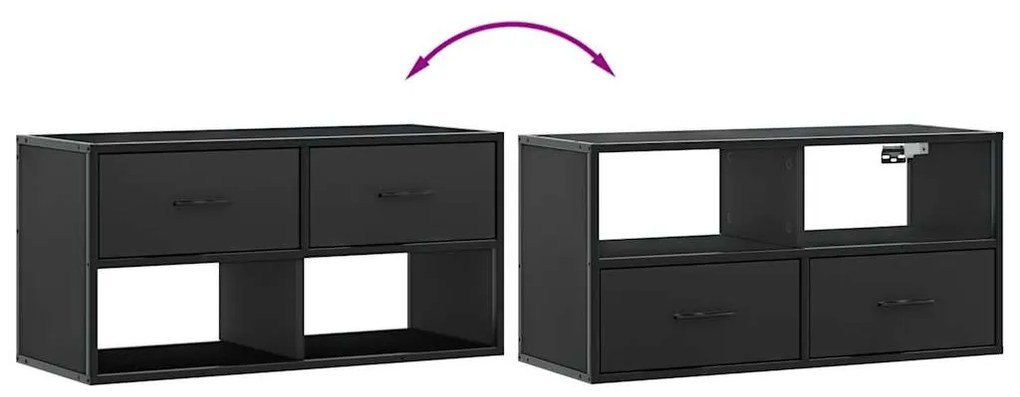 fekete szerelt fa és fém TV-szekrény 80x31x39,5 cm