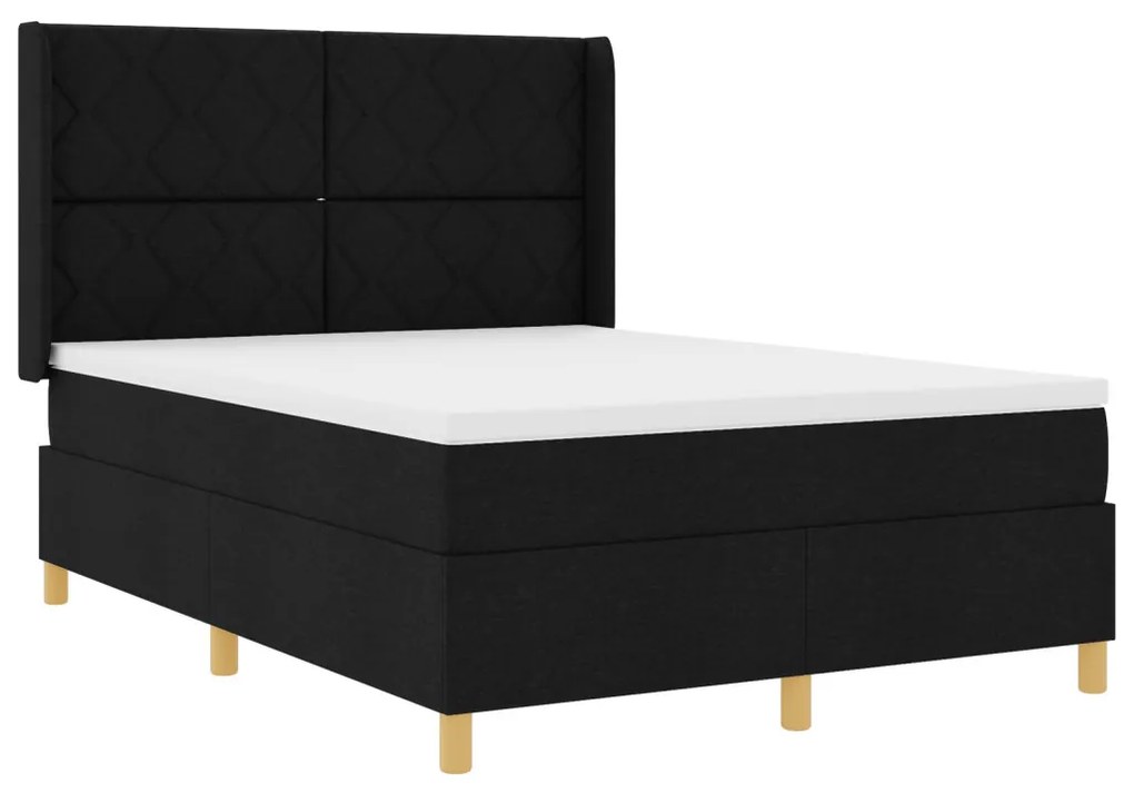 Boxspring Ágy Matracokkal Fekete 140x200 cm Szövet