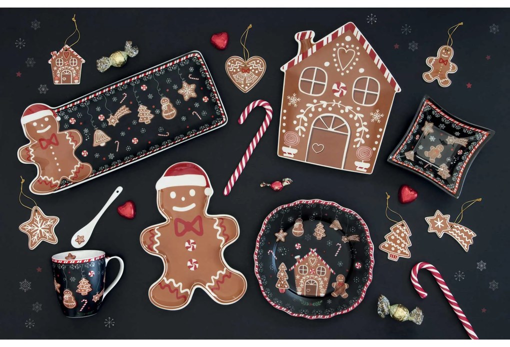 Karácsonyi porcelán mézeskalács baba alakú kínáló tál Gingerbread