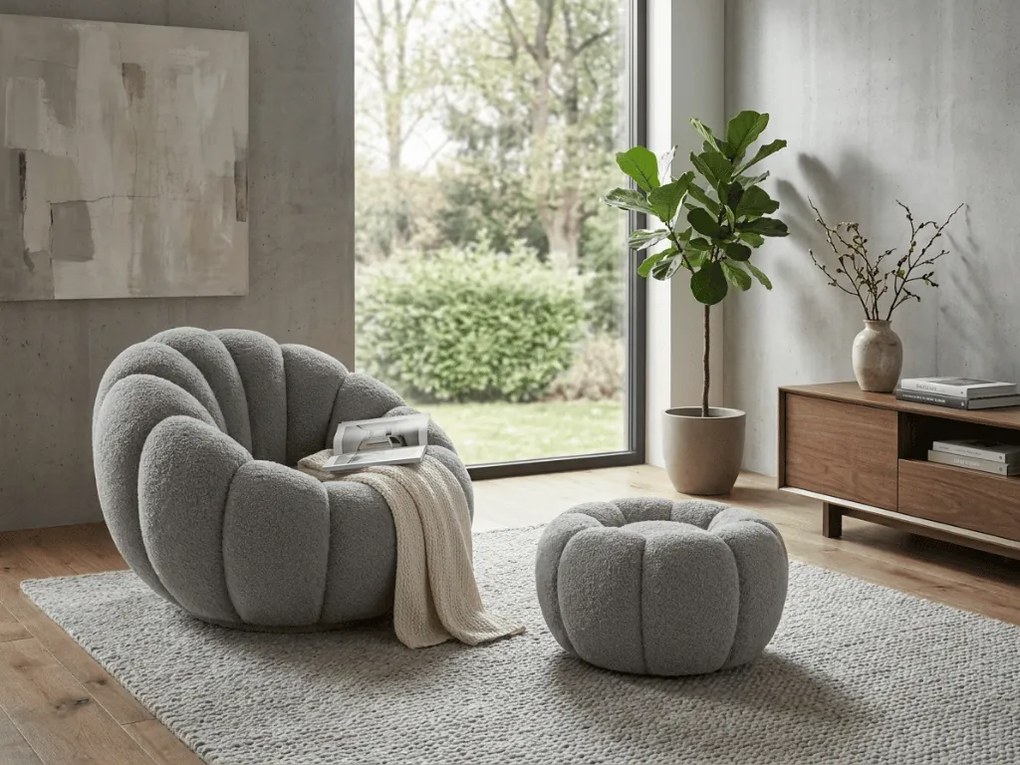 Design fotel BLOOM lábtartóval, szürke