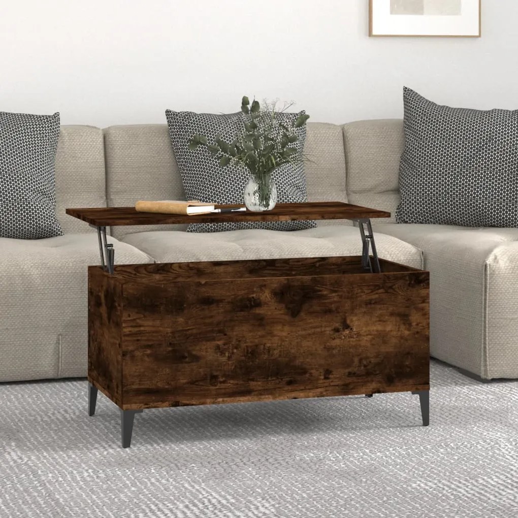 Füstös tölgy színű szerelt fa dohányzóasztal 90 x 44,5 x 45 cm