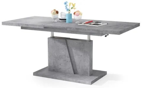 NINO szürke beton kihúzható konferencia- és étkezőasztal emelhető lappal