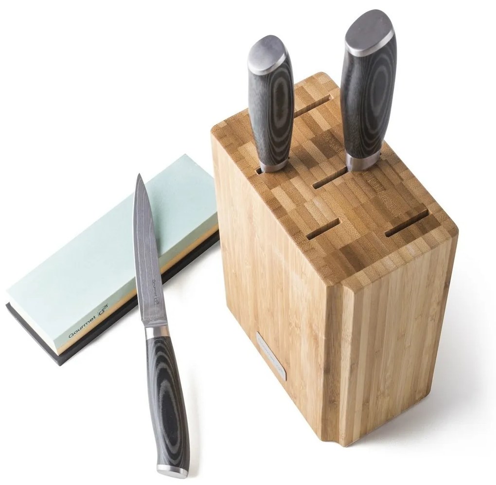 G21 Gourmet Damascus késkészlet bambusz blokkban 3 db + élezőkő
