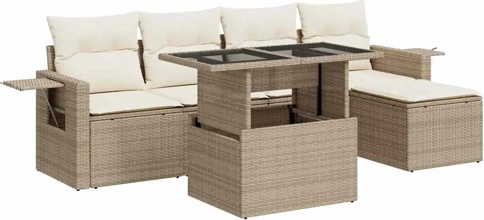 vidaXL 6 részes bézs polyrattan kerti ülőgarnitúra párnával