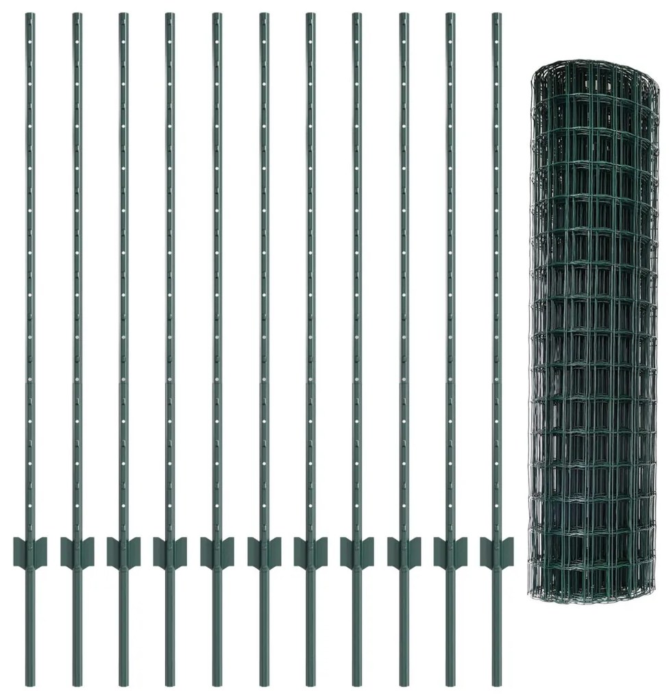 Kerti Kerítés Görgő 2 db Zöld Porszórt acél 25 x 1.2 m Tartós