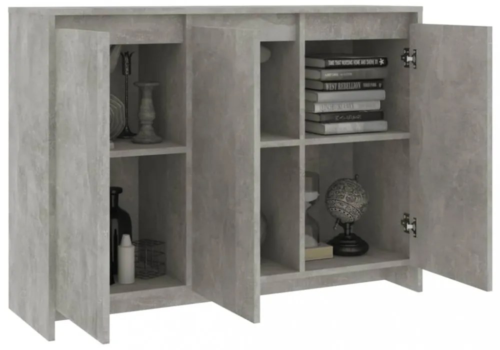 betonszürke szerelt fa tálalószekrény 102 x 33 x 75 cm