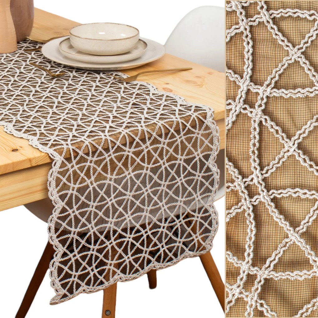 Glamour Modern asztali futó 38x138 cm fényes Dekoratív krém