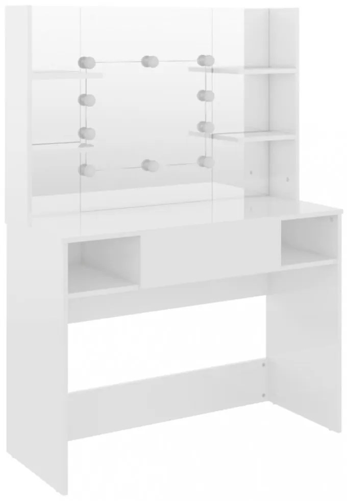 fényes fehér LED-es MDF sminkasztal 100 x 40 x 135 cm