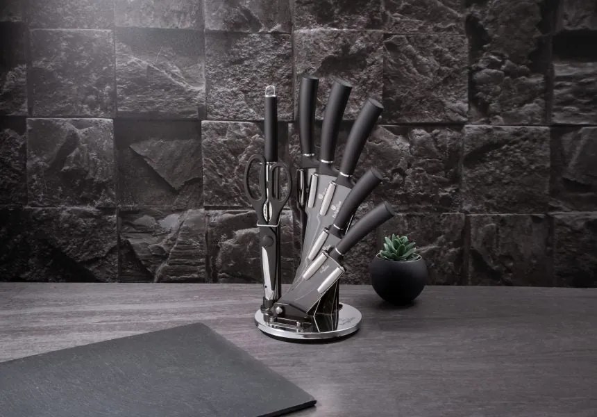 Matt fekete 8 részes rozsdamentes acél késkészlet akril állvánnyal Berlinger Haus Matte Black