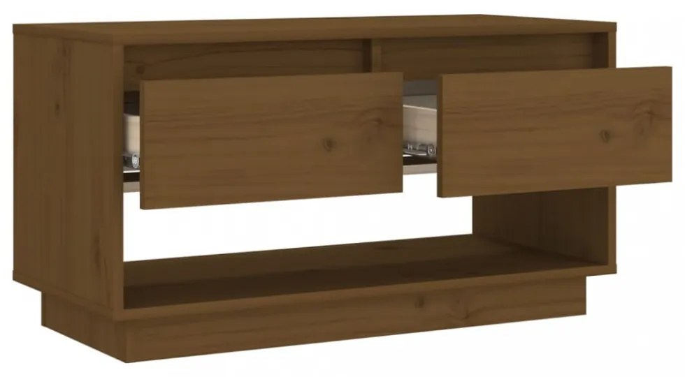mézbarna tömör fenyőfa TV-szekrény 74 x 34 x 40 cm