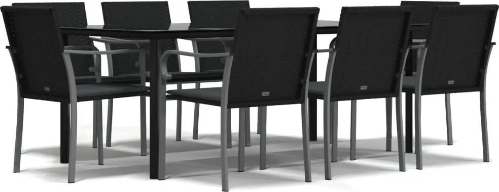 vidaXL 9 részes polyrattan és acél kerti étkezőgarnitúra párnával
