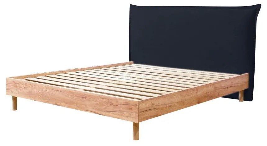 Sötétkék-natúr színű franciaágy ágyráccsal 180x200 cm Charlie – Bobochic Paris