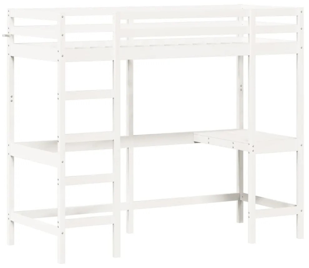 fehér tömör fenyőfa galériaágy íróasztallal 80 x 200 cm