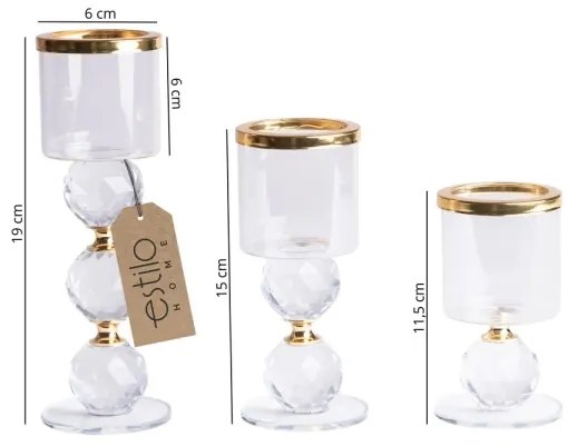 3 darabos aranyszínű gyertyatartó szett