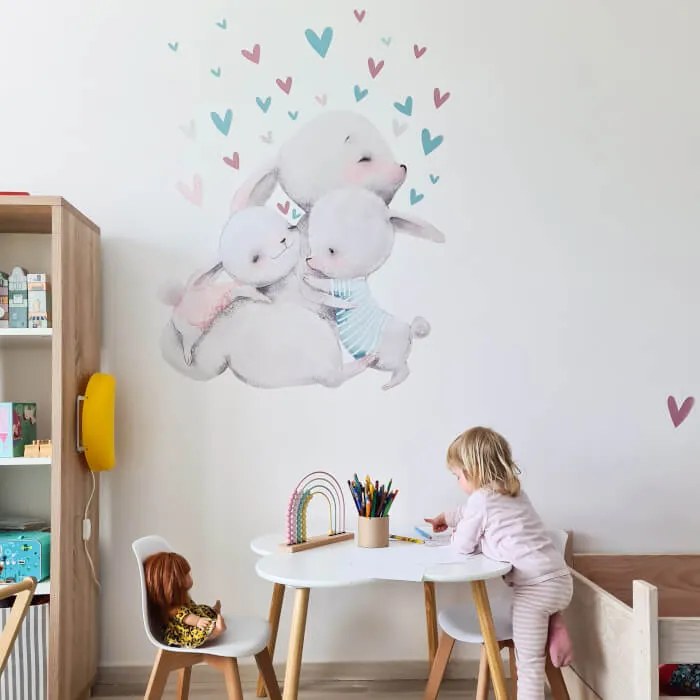 INSPIO Nyuszi család matrica szívecskékkel