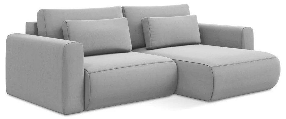 Világosszürke bársony kinyitható-tárolóhelyes sarokkanapé (jobb oldali-heverő résszel) Kapua – Makamii